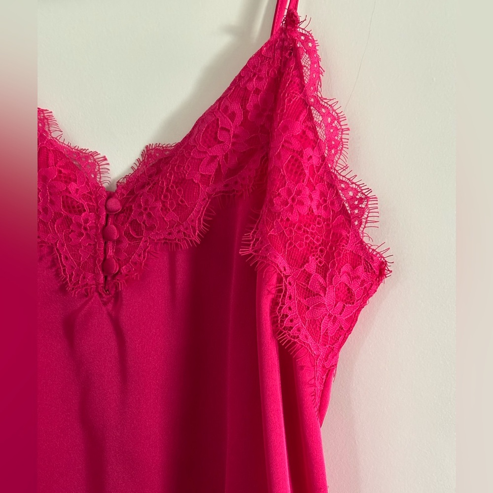 SOLD Abercrombie & Fitch Hot Pink Lace Trim Satin Cami Tank - Picture 5 of 9